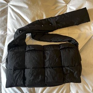 Puffer Woven Crossbody Bag Black